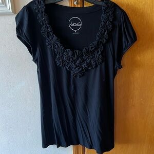 INC black blouse with floral embroidery